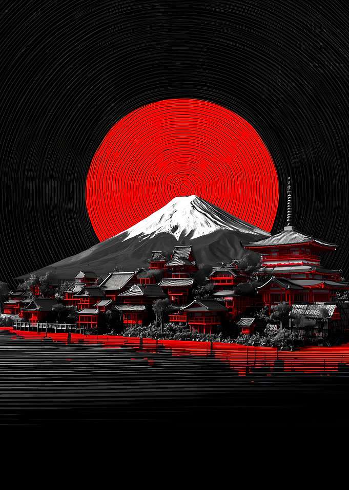 Mount Fuji with Japanese Village