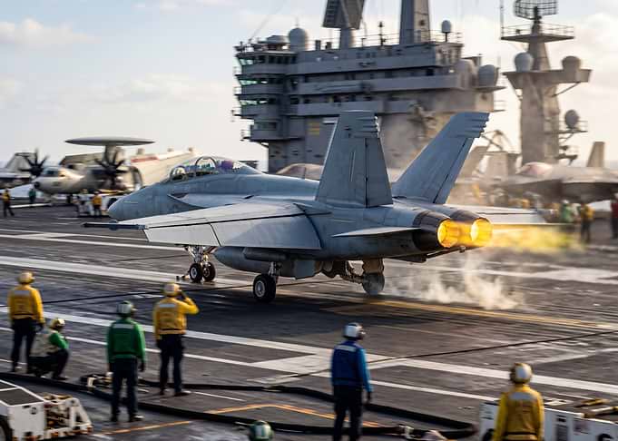 Fighter Jet Launching from Aircraft Carrier