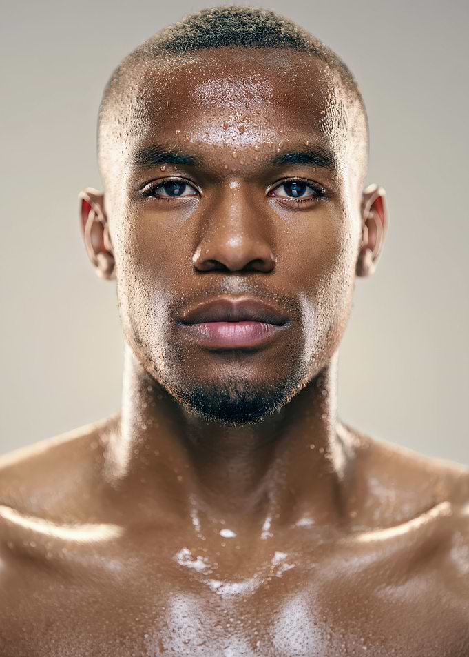 Sweaty Man's Intense Portrait