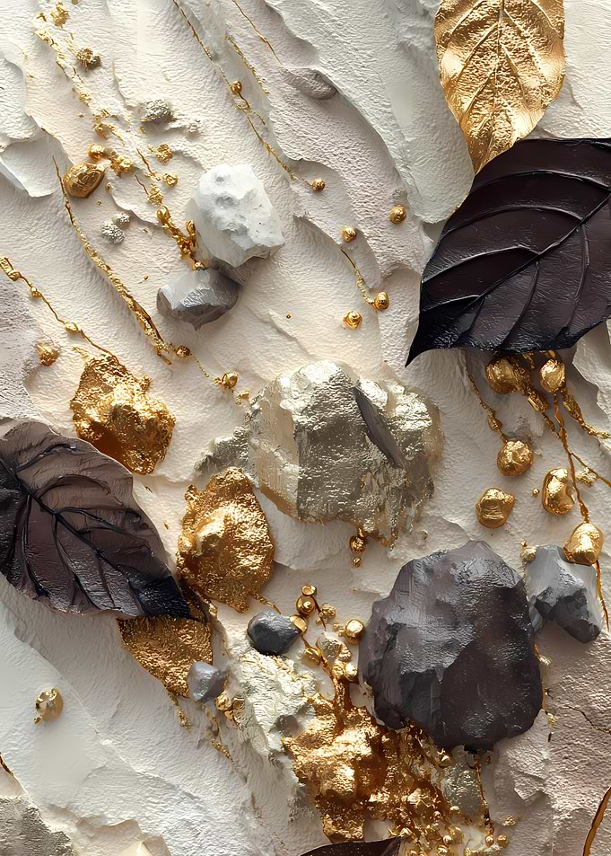 Textured Abstract with Gold and Leaves