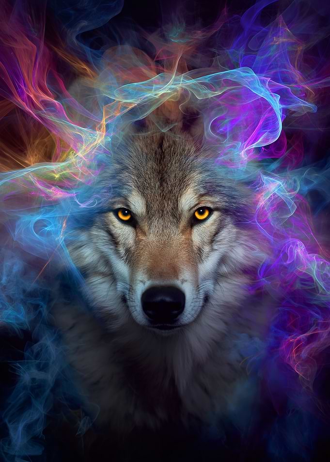 Wolf with Colorful Smoke