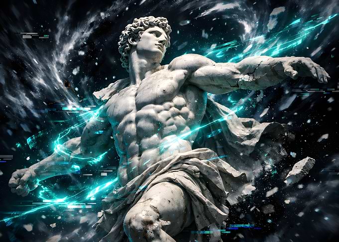 Statue breaking through time and space