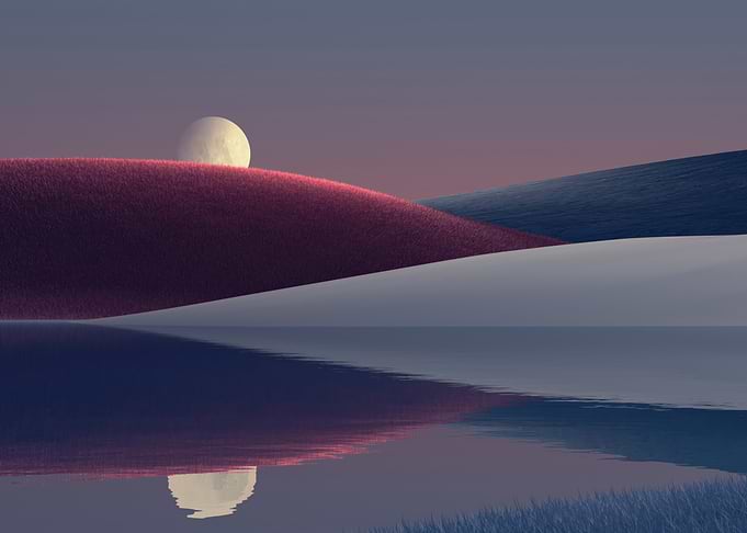 Surreal Moonlit Landscape Reflection