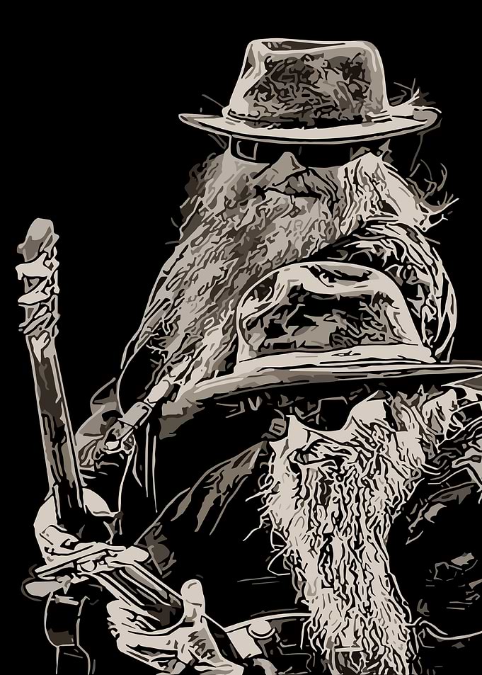 Two Bearded Men with Hats and Guitars