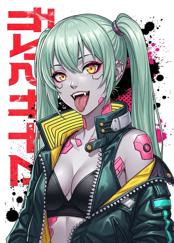 Cyberpunk Anime Girl with Pigtails