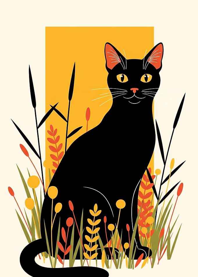 Black Cat in Autumnal Garden