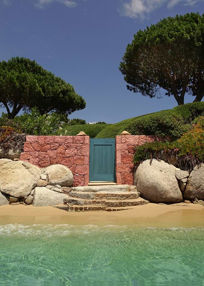 Beach Gate with Stone Wall and Trees in Corsica