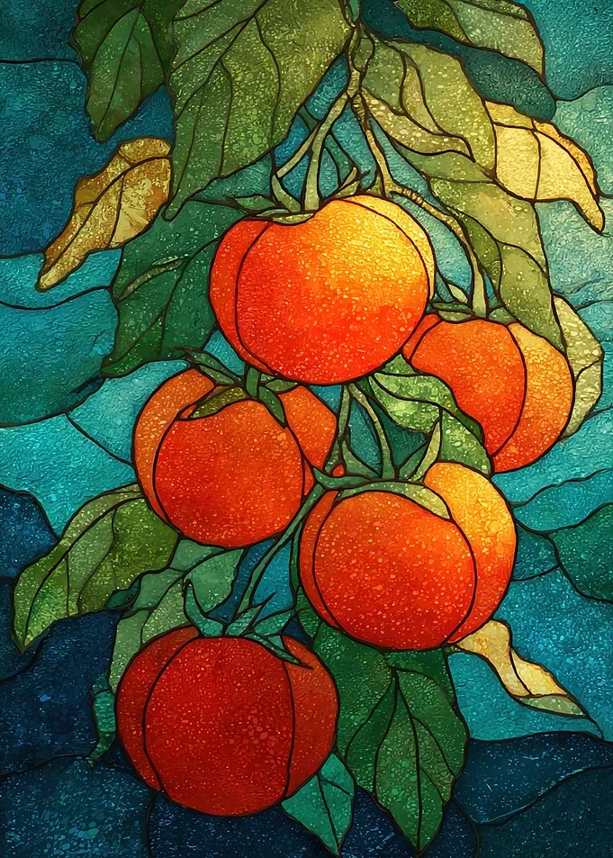 Stained Glass Tomatoes on Vine
