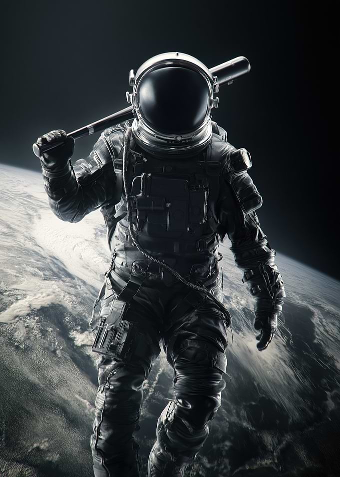 Astronaut with Baseball Bat in Space