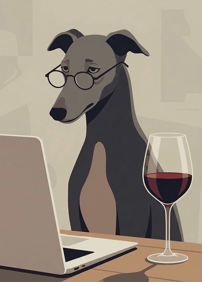 Dog with Glasses and Wine