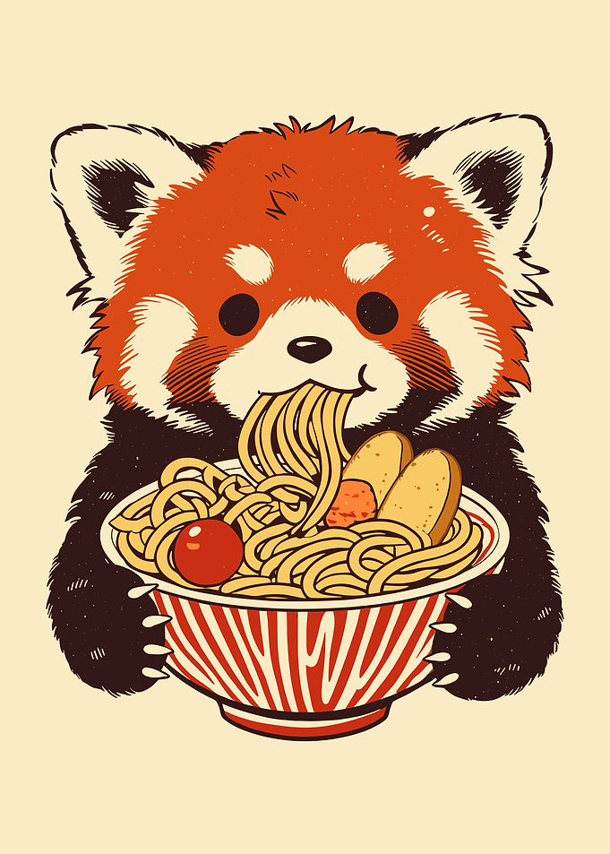 Cute Red Panda Eating Noodles
