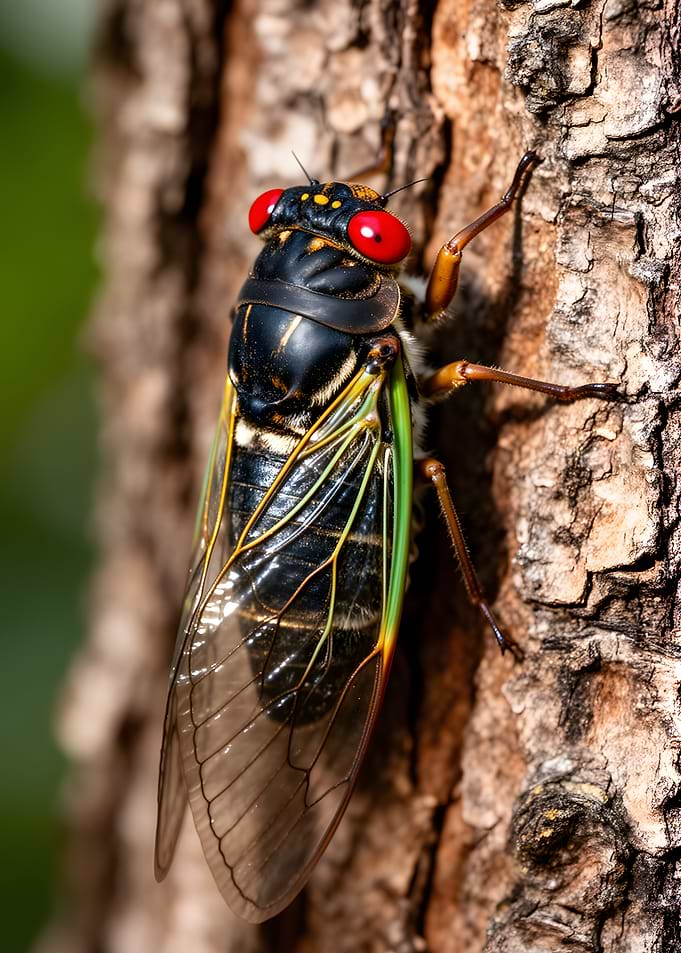 Cicada on Tree Bark