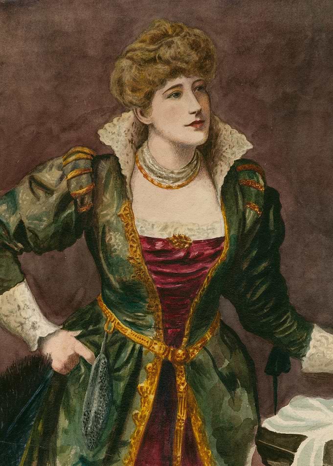 Woman in historical green dress