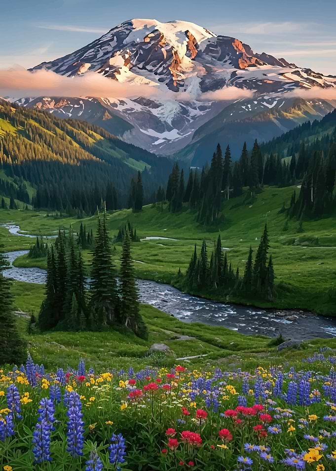 Majestic Mountain Landscape with Wildflowers
