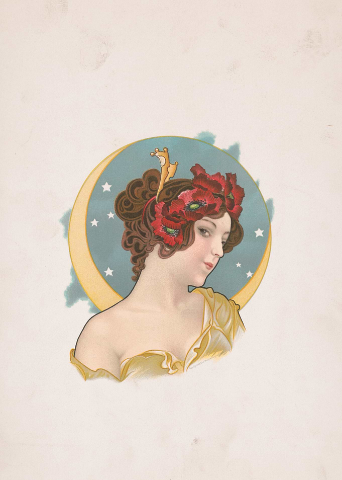 Art Nouveau Woman with Poppies and Moon