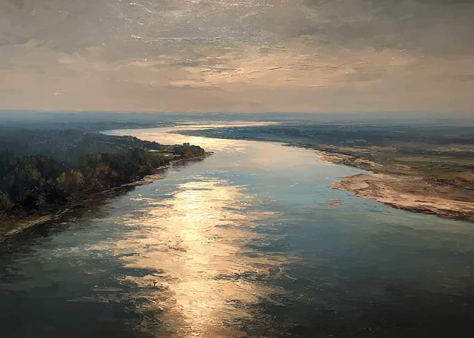 River landscape at sunset
