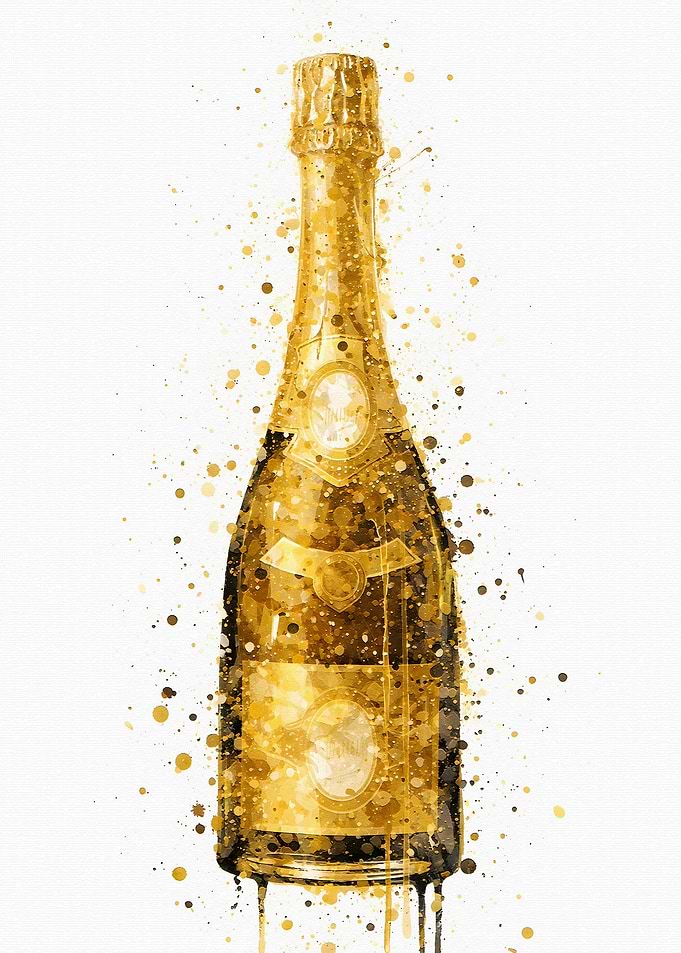 Golden Champagne Bottle Splatter Art Krynn