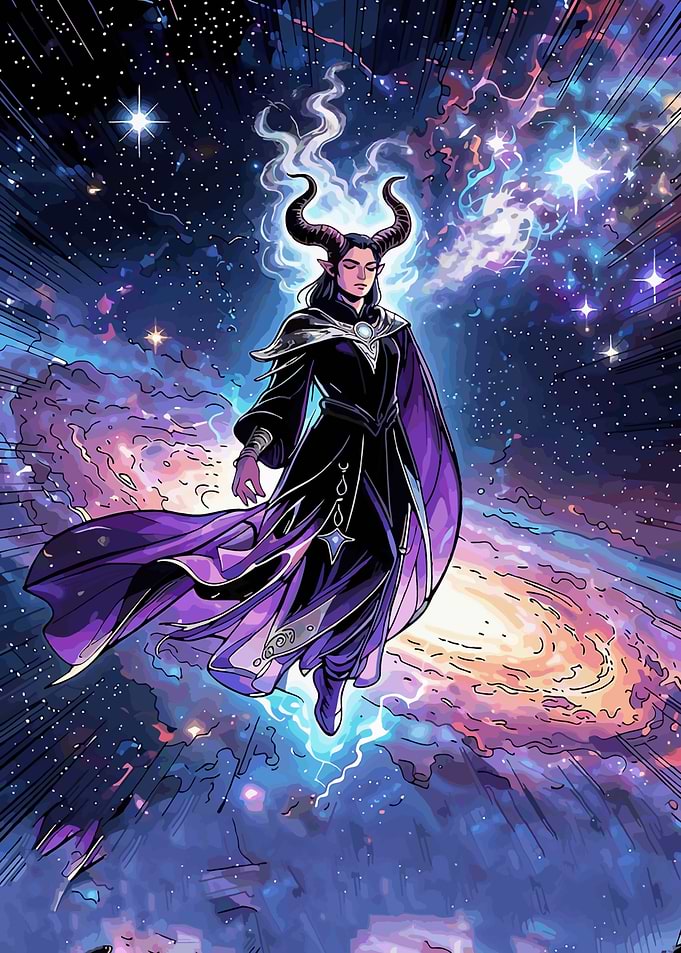 Cosmic Sorceress with Horns