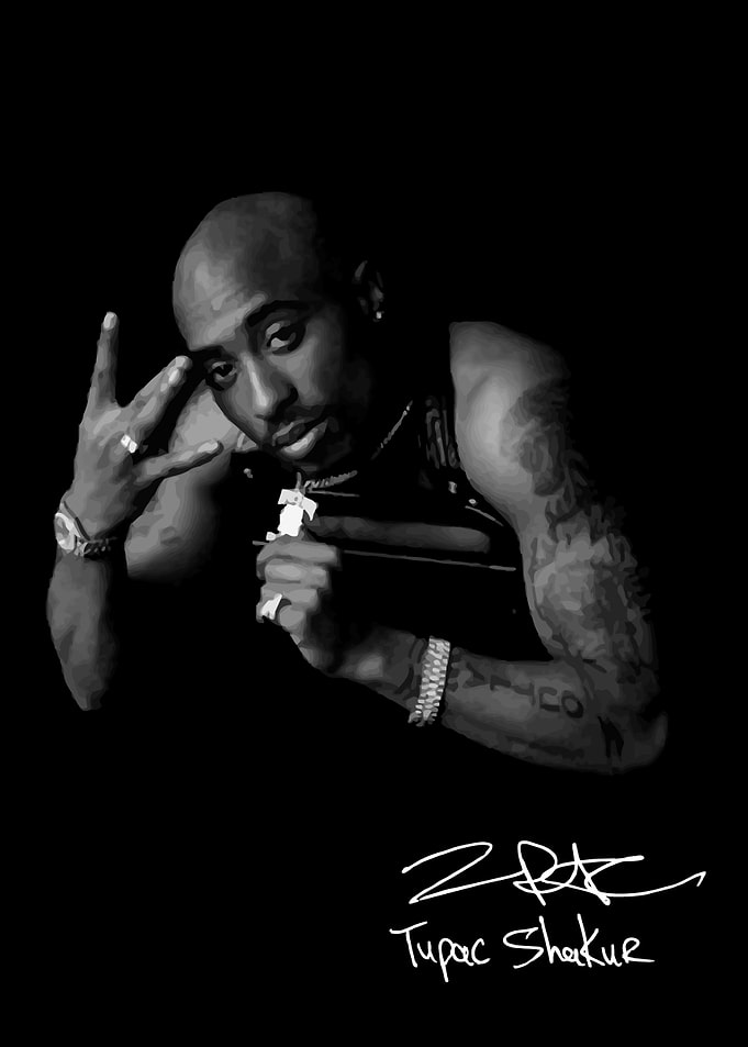 Tupac Shakur Portrait with Signature
