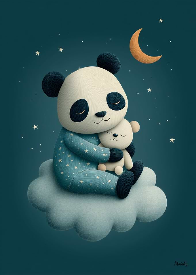 Cute Panda Illustration Dreamlike Night Scene