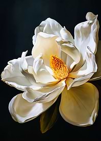 White Magnolia Flower Black Background