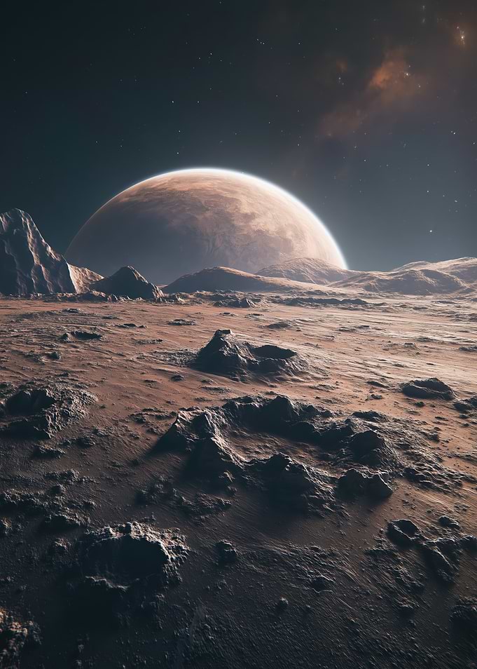 Alien Planet Landscape with Giant Planet