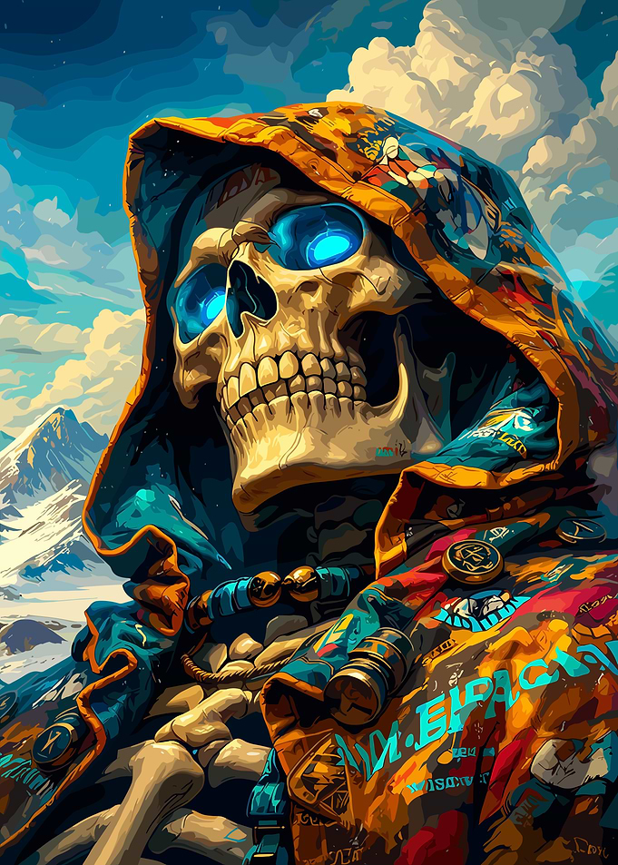 Skeleton in Colorful Hooded Robe