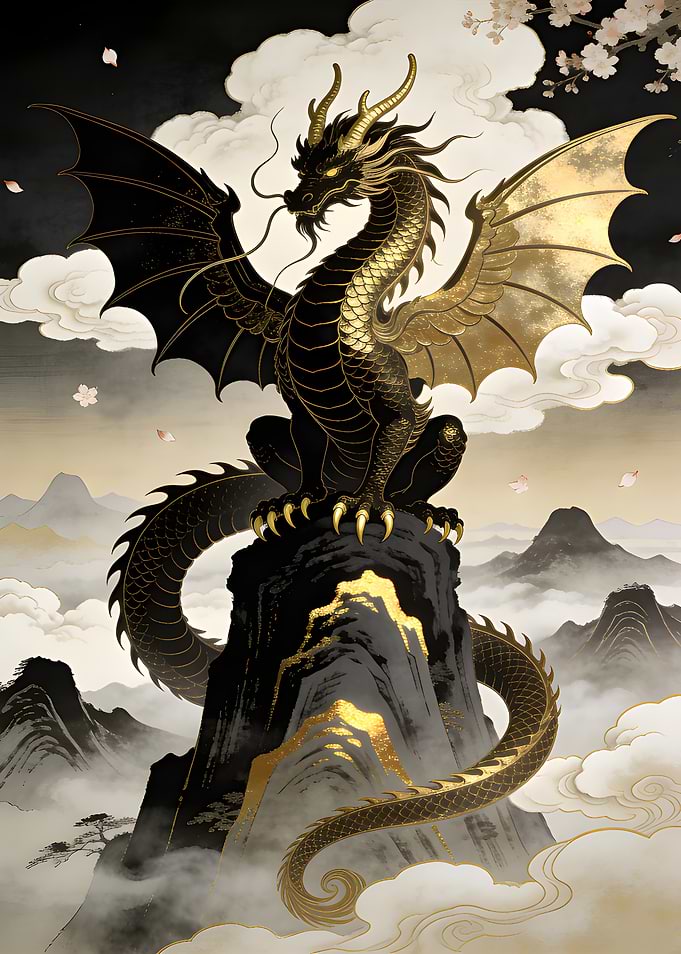 Golden Dragon on Mountain Peak