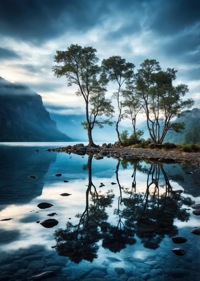 Serene Lake Reflection with Trees