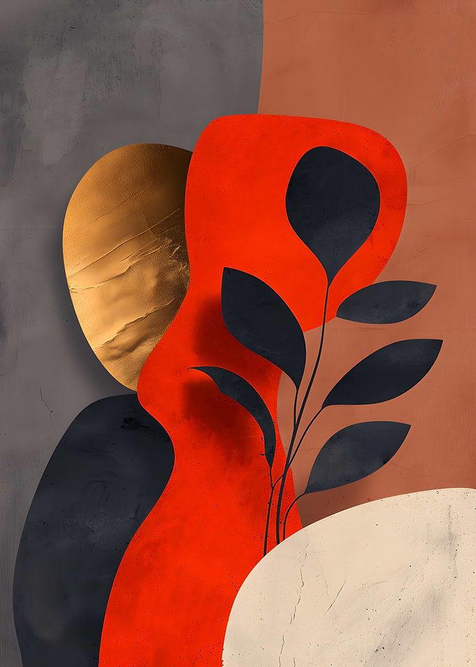 Abstract Botanical Art with Gold Accent