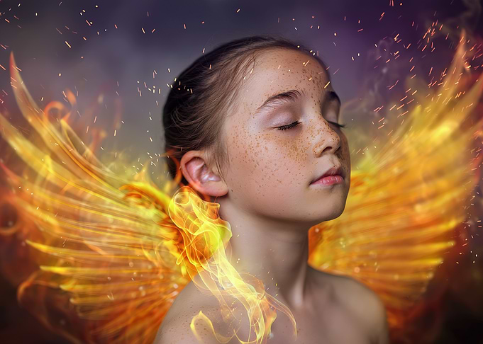 Girl with Fiery Phoenix Wings
