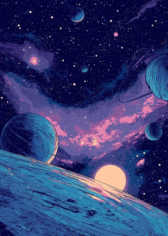Cosmic Nebula with Planets