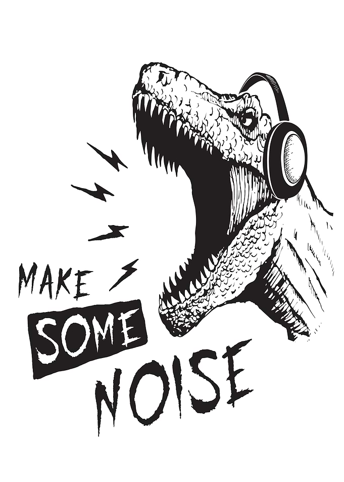 Dinosaur with Headphones Making Noise