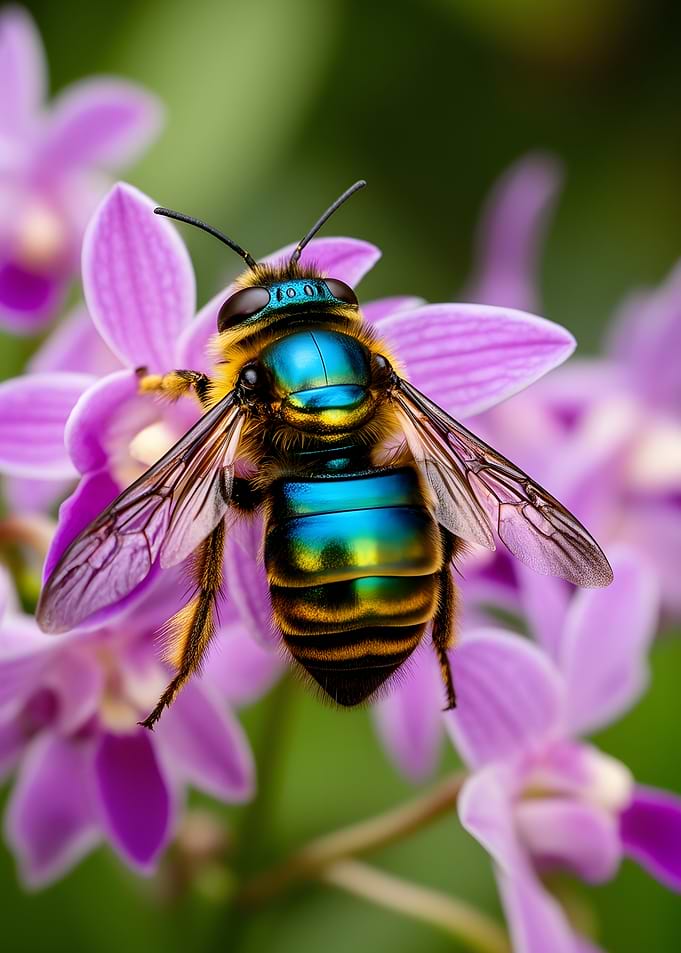 Metallic Bee on Purple Orchid