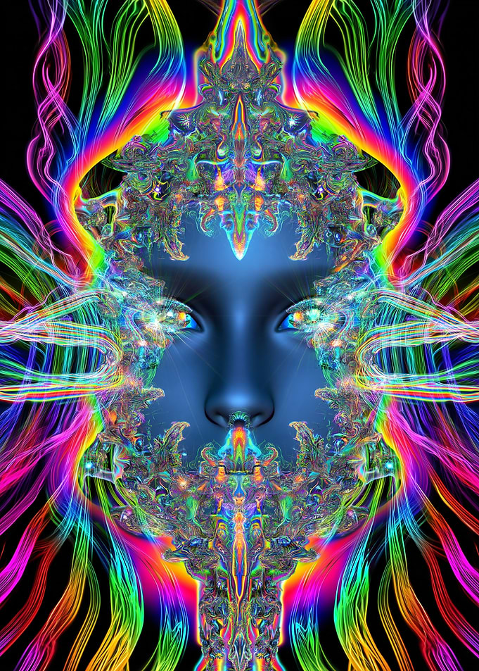 Psychedelic Face with Rainbow Aura