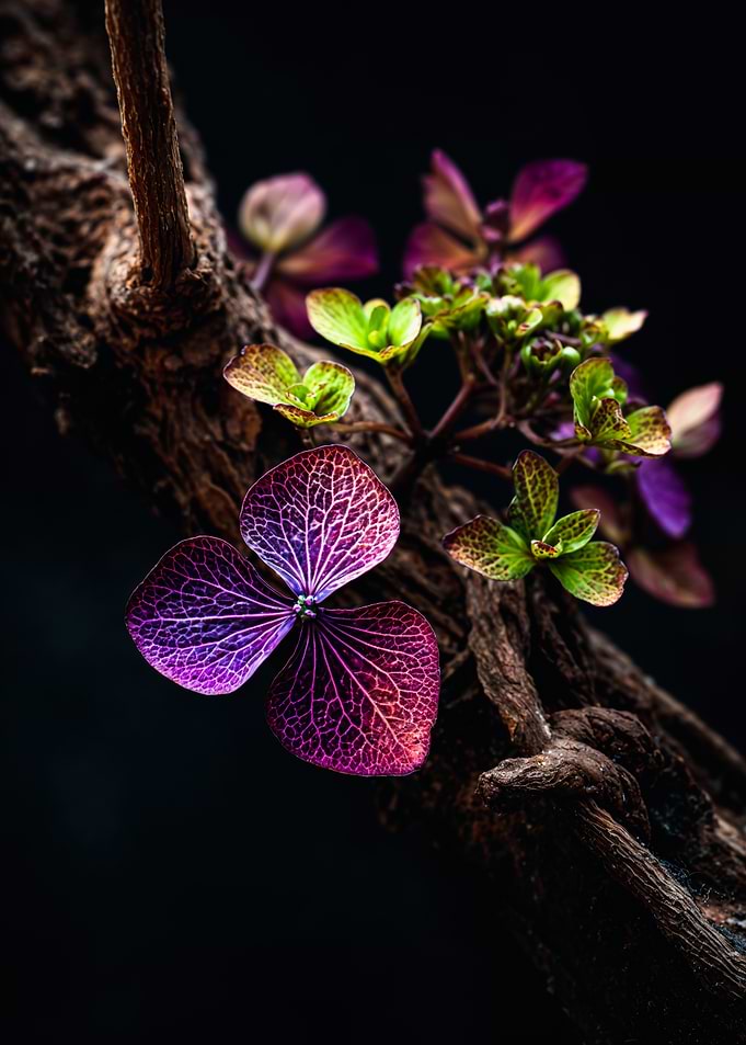 Purple Hydrangea Petals Dark Branch