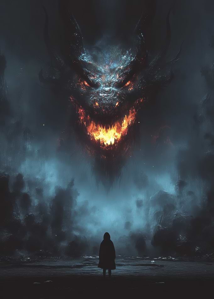Giant Dragon Confronts Lone Figure
