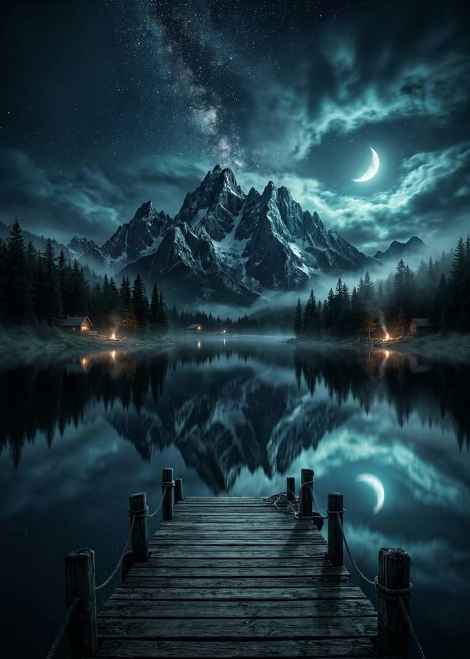 Moonlit Mountain Lake Escape
