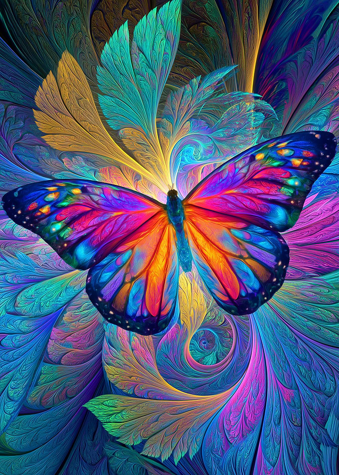 Vibrant Butterfly on Fractal Background