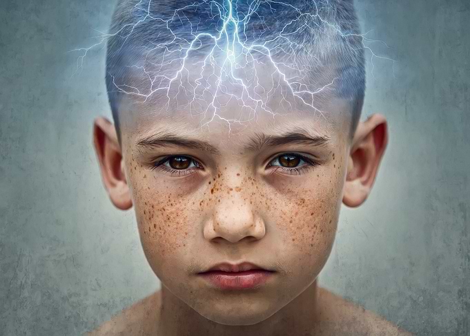 Boy with lightning in his head