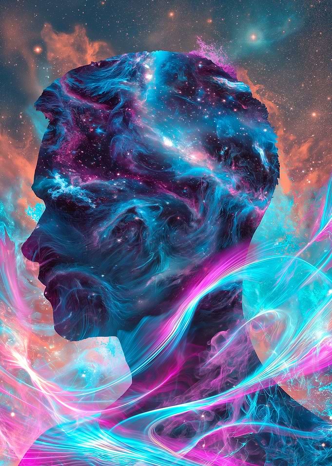 Cosmic Silhouette of a Human Head