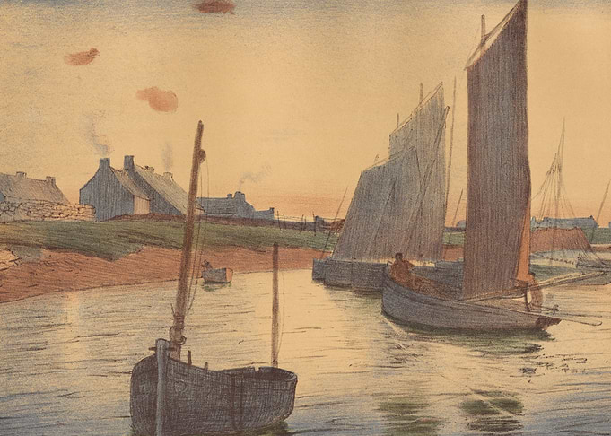 Boats in a Harbor at Sunset