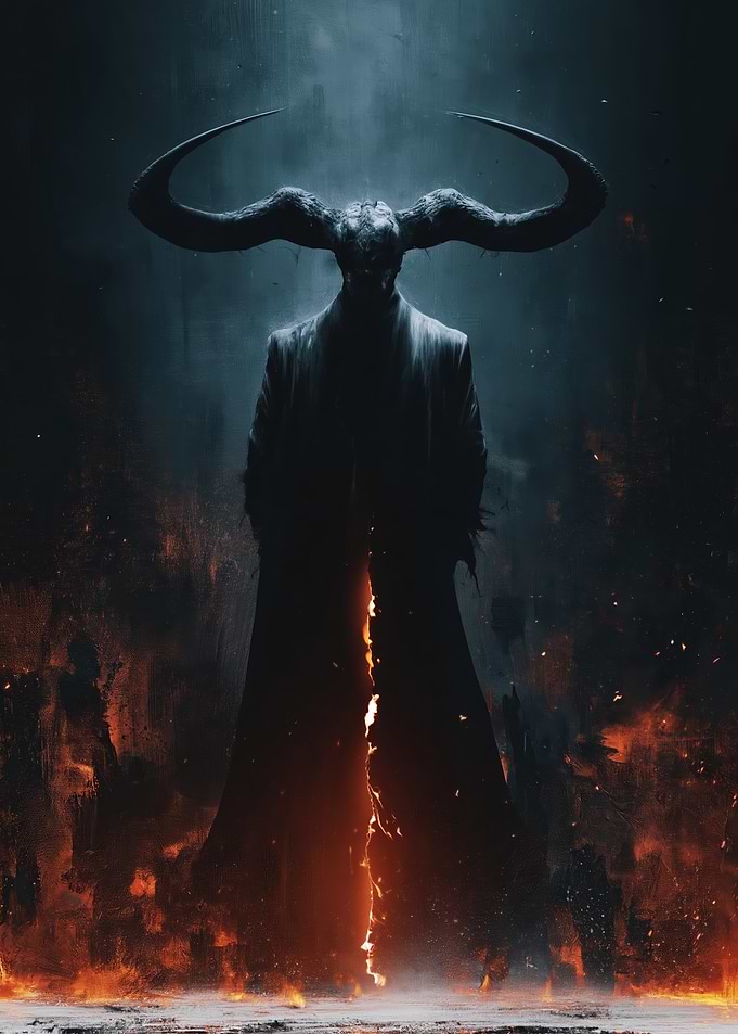 Demonic Figure with Horns and Fire