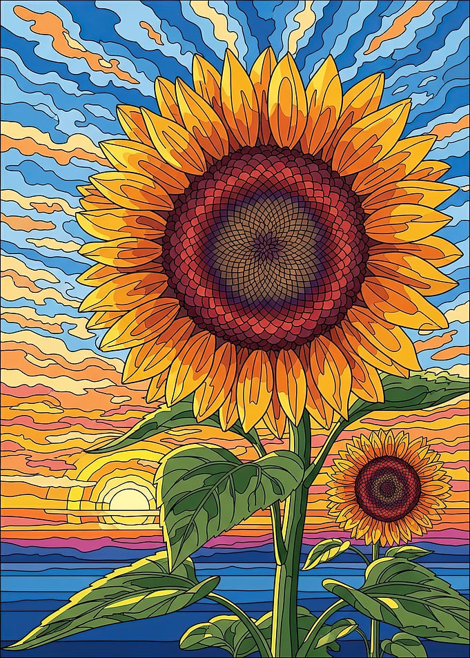 Vibrant Sunflower Sunset Landscape