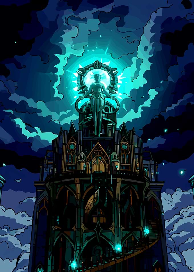 Mystical Tower with Celestial Figure