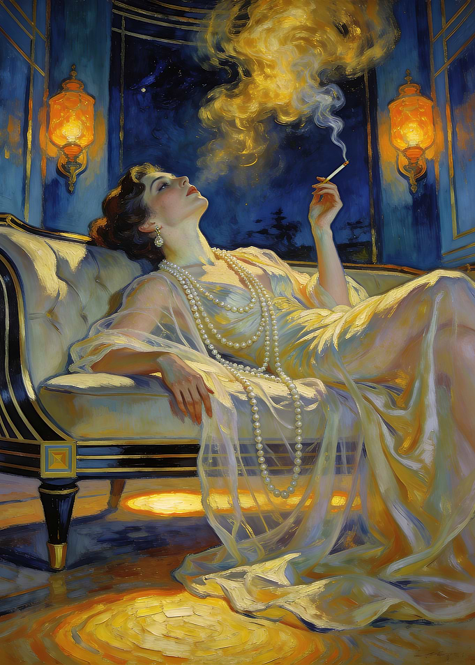 Woman smoking on a couch