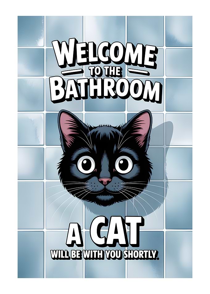 Funny Cat Bathroom Welcome Sign