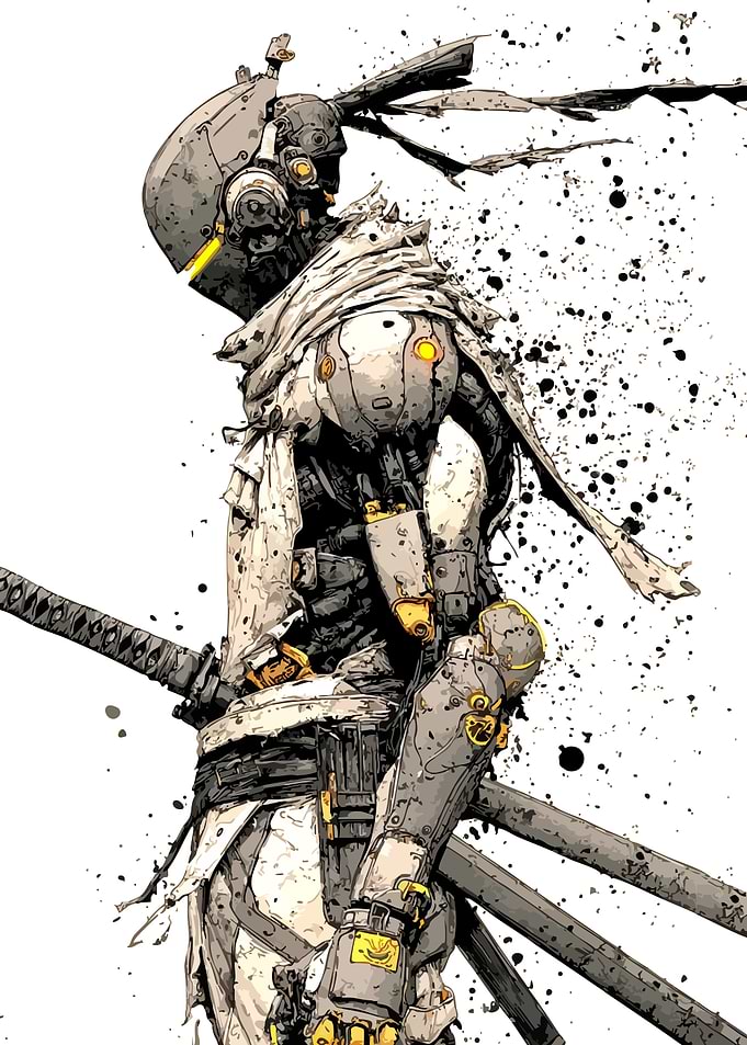 Cyberpunk Samurai Robot with Katana