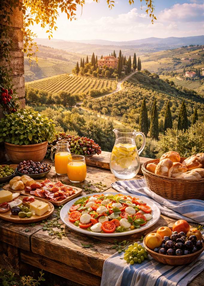 Tuscan Feast with Vineyard View