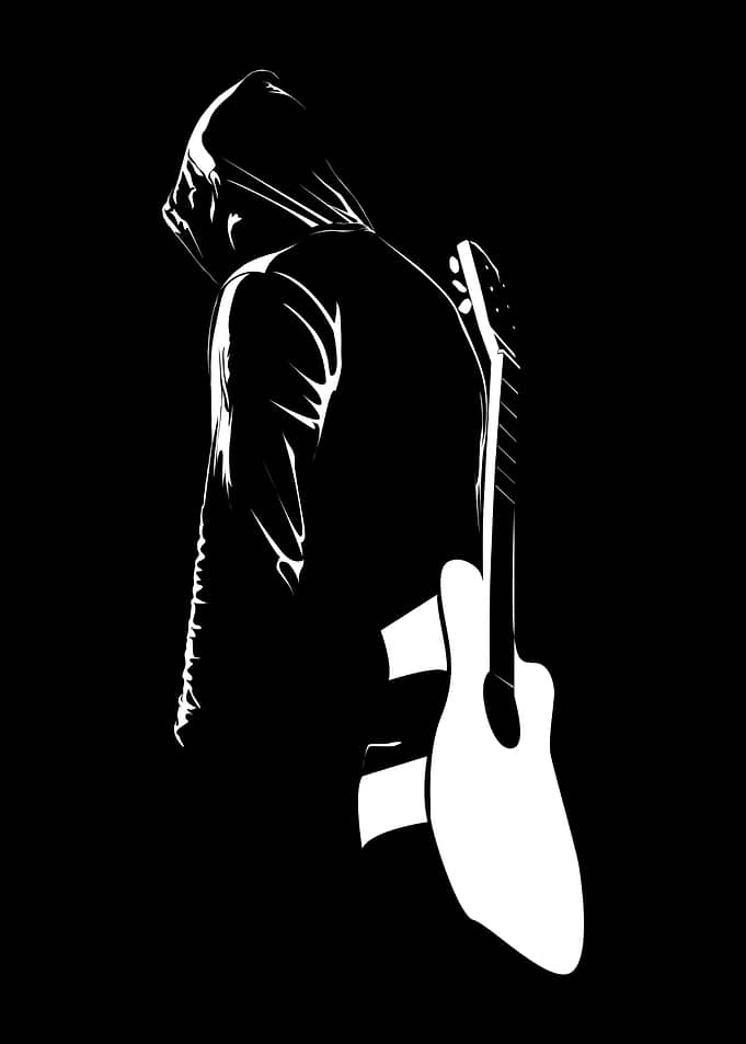 The Silent Guitarist - Dark Minimalist Silhouette